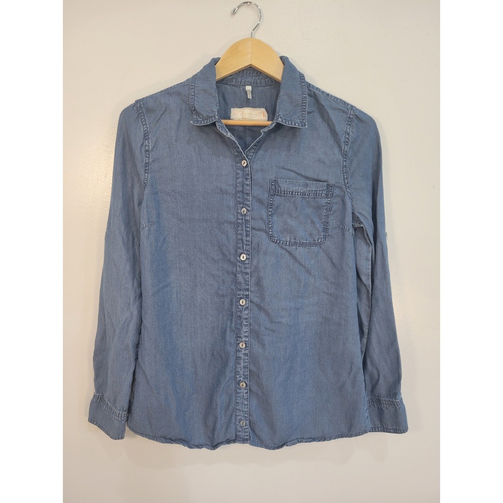 Chambrai Los‎ Angeles Womens XS Blue Chambray Button Down Roll Tab Sleeve Shirt